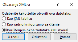 Korištenje okna zadataka XML izvora